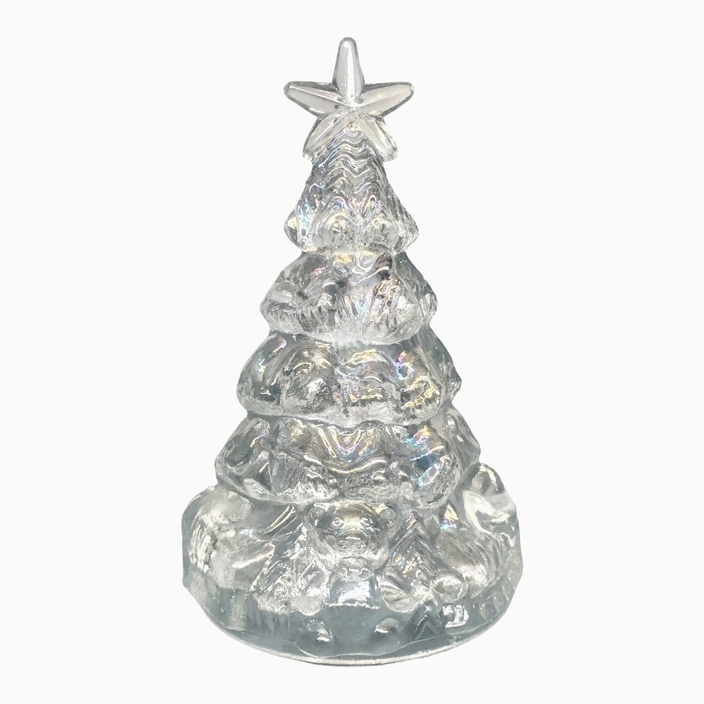 Vintage 6" Iridescent Clear Carnival Hollow Glass Christmas Tree Teddy Bears